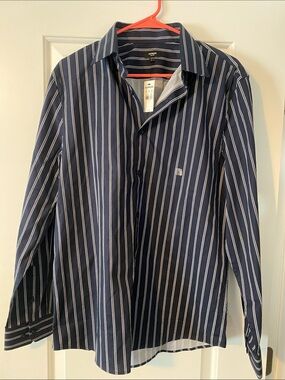 Express Men’s Navy Blue Pinstripe Button-Up Dress Shirt
